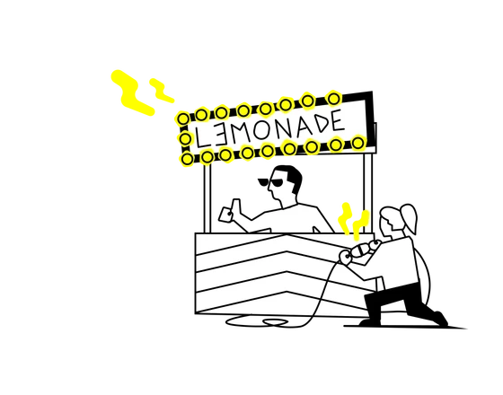 Lemonade stand being built and powered up